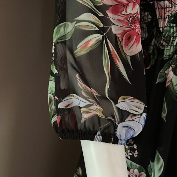 Just Taylor Chiffon A Line Dress Black Floral - Picture 5 of 13